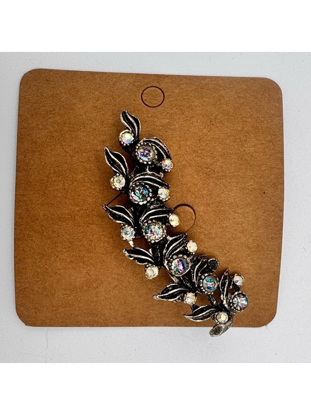 90s Silver Tone Rhinestone Floral Brooch 2”